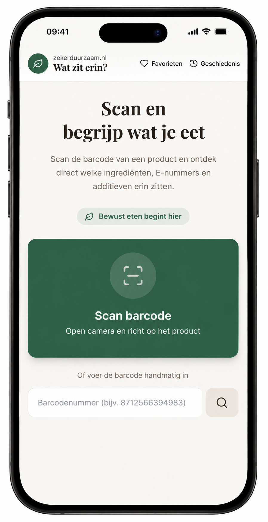 Het scanscherm van de Wat Zit Erin-app